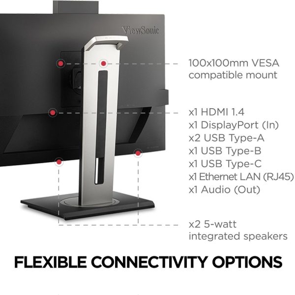 ViewSonic VG2456V 24 Inch 1080p Video Conference Monitor with Webcam, 2 Way Powered 90W USB C, Docking Built-In, Gigabit Ethernet RJ45, 40 Degree Tilt Ergonomics - Image 7