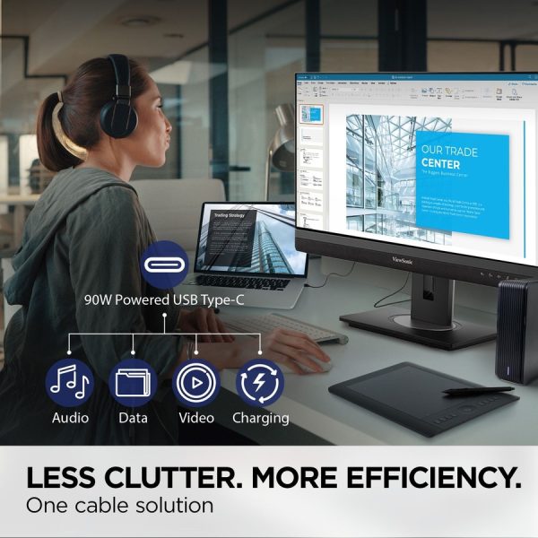 ViewSonic VG2456V 24 Inch 1080p Video Conference Monitor with Webcam, 2 Way Powered 90W USB C, Docking Built-In, Gigabit Ethernet RJ45, 40 Degree Tilt Ergonomics - Image 10