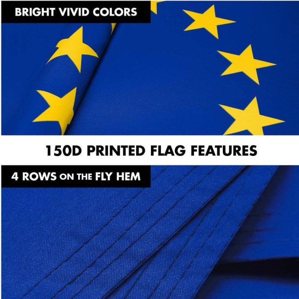 G128 Combo Pack: 6 Ft Tangle Free Spinning Flagpole (Silver) & European Union Flag 3x5 Ft Printed 150D Polyester, Brass Grommets (Flag Included) Aluminum Flag Pole - Image 5