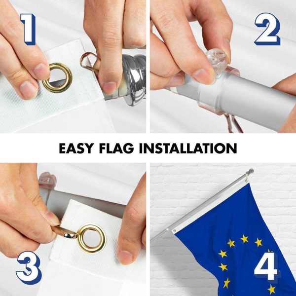 G128 Combo Pack: 6 Ft Tangle Free Spinning Flagpole (Silver) & European Union Flag 3x5 Ft Printed 150D Polyester, Brass Grommets (Flag Included) Aluminum Flag Pole - Image 7