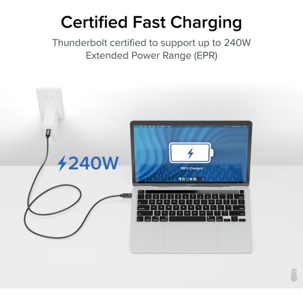 Plugable Thunderbolt 4 Cable with 240W Charging, Thunderbolt Certified, 3.3 Feet (1M),1x 8K Display, 40 Gbps - Image 2