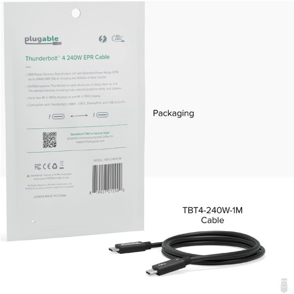 Plugable Thunderbolt 4 Cable with 240W Charging, Thunderbolt Certified, 3.3 Feet (1M),1x 8K Display, 40 Gbps - Image 7