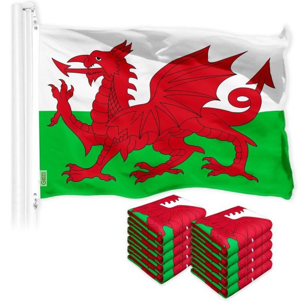 G128 10 Pack: Wales Welsh Flag | 3x5 Ft | LiteWeave Pro Series Printed 150D Polyester | Country Flag, Indoor/Outdoor, Vibrant Colors, Brass Grommets, Thicker and More Durable Than 100D 75D Polyester