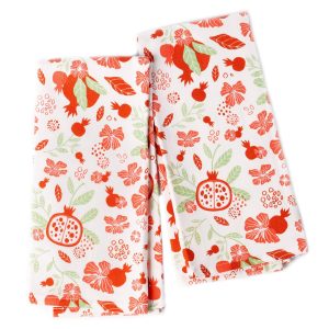 The Fine Living Co. 100% Cotton Kitchen Towels Set of 2 18 x 28 inches Pomegranate Printed Dish Towels Hand Towels Boho Tea Towels Multifunctional Stylish Absorbent Quick Dry Soft