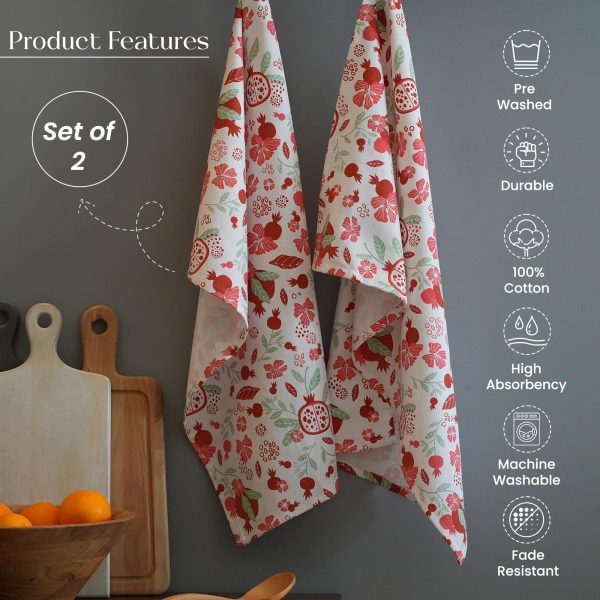 The Fine Living Co. 100% Cotton Kitchen Towels Set of 2 18 x 28 inches Pomegranate Printed Dish Towels Hand Towels Boho Tea Towels   Multifunctional Stylish Absorbent Quick Dry Soft - Image 2