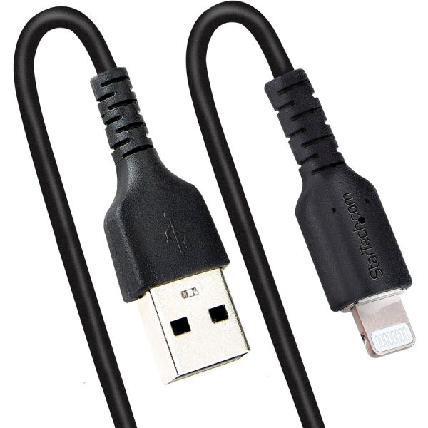 StarTech.com 1m (3ft) USB to Lightning Cable, MFi Certified, Coiled iPhone Charger Cable, Black, Durable TPE Jacket Aramid Fiber - Image 5