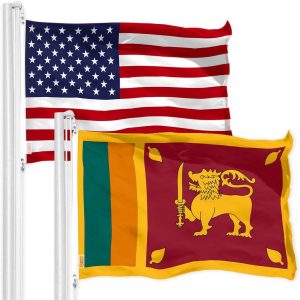 G128 Combo Pack: American USA Flag 3x5 Ft & Sri Lanka Flag 3x5 Ft, Both Printed 150D Polyester, Indoor/Outdoor, Brass Grommets