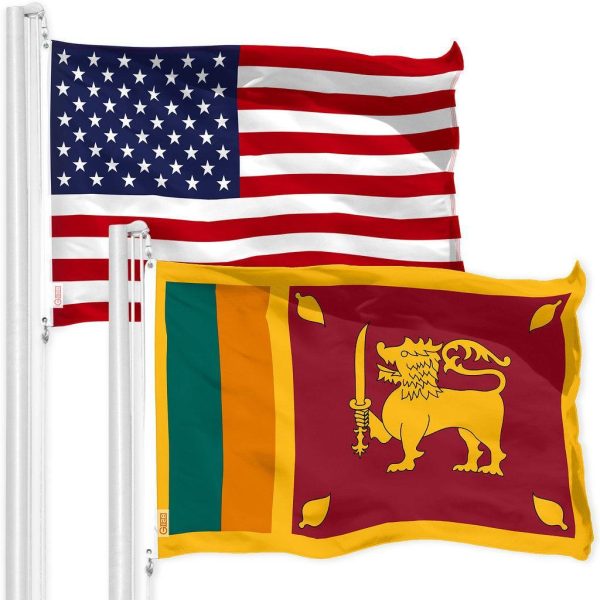 G128 Combo Pack: American USA Flag 3x5 Ft & Sri Lanka Flag 3x5 Ft, Both Printed 150D Polyester, Indoor/Outdoor, Brass Grommets