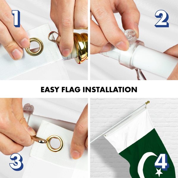 G128 Combo Pack: 6 Ft Tangle Free Spinning Flagpole (White) & Pakistan Flag 3x5 Ft Printed 150D Polyester, Brass Grommets (Flag Included) Aluminum Flag Pole - Image 7