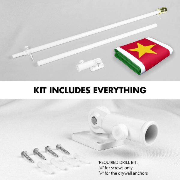 G128 Combo Pack: 6 Ft Tangle Free Aluminum Spinning Flagpole (White) & Suriname Surinamese Flag 3x5 Ft, LiteWeave Pro Series Printed 150D Polyester | Pole with Flag Included - Image 2