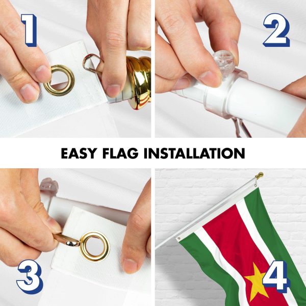G128 Combo Pack: 6 Ft Tangle Free Aluminum Spinning Flagpole (White) & Suriname Surinamese Flag 3x5 Ft, LiteWeave Pro Series Printed 150D Polyester | Pole with Flag Included - Image 7