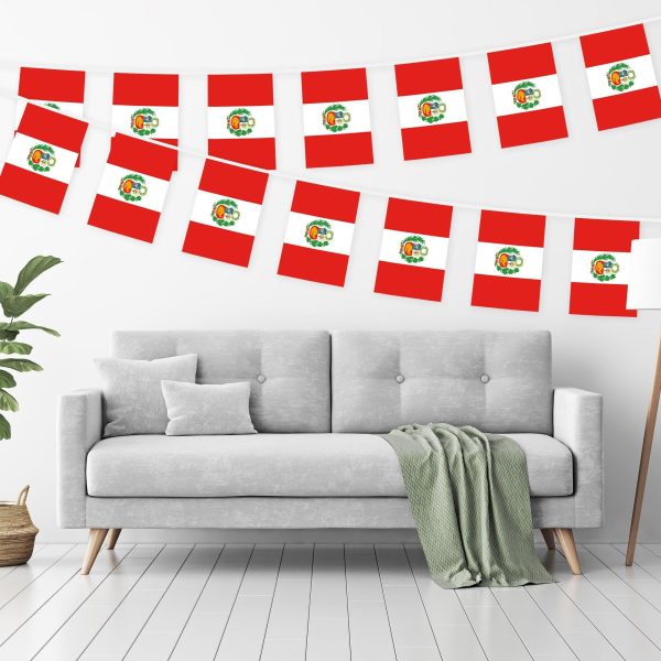 G128 Peru Peruvian Bunting Banner | Flag 8.2 x 5.5 Inch, Full String 33 Feet | Printed 150D Polyester, Decorations For Bar, School, Festival Events Celebration - Image 2