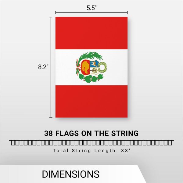G128 Peru Peruvian Bunting Banner | Flag 8.2 x 5.5 Inch, Full String 33 Feet | Printed 150D Polyester, Decorations For Bar, School, Festival Events Celebration - Image 7