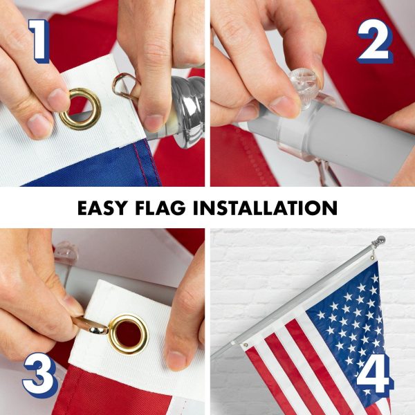 G128 - 5 Feet Tangle Free Spinning Flagpole (Silver) American Flag Brass Grommets Embroidered 2.5x4 ft American Flag Brass Grommets (Flag Included) Aluminum Flag Pole - Image 7