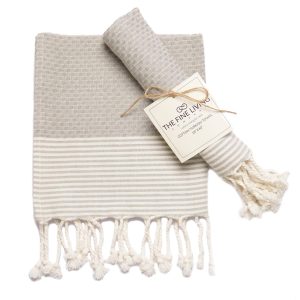 The Fine Living Co. Turkish Hand Towels Set of 2 | 100% Cotton Kitchen and Bathroom Hand Towels | Decorative Hand Towels for Bath Guest Face Hair Tea Dishcloth | 40”x18” (Gray)