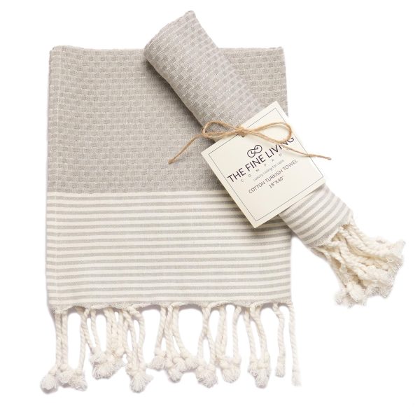 The Fine Living Co. Turkish Hand Towels   Set of 2 | 100% Cotton   Kitchen and Bathroom Hand Towels | Decorative Hand Towels for Bath Guest Face Hair Tea Dishcloth | 40”x18” (Gray)