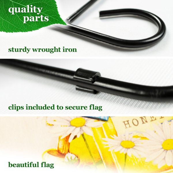 G128 Combo Pack: Garden Flag Stand Black 36 in x 16 in & Garden Flag Spring Decoration Welcome Bee Gnome with Honey 12"x18" Double-Sided Blockout Fabric - Image 4