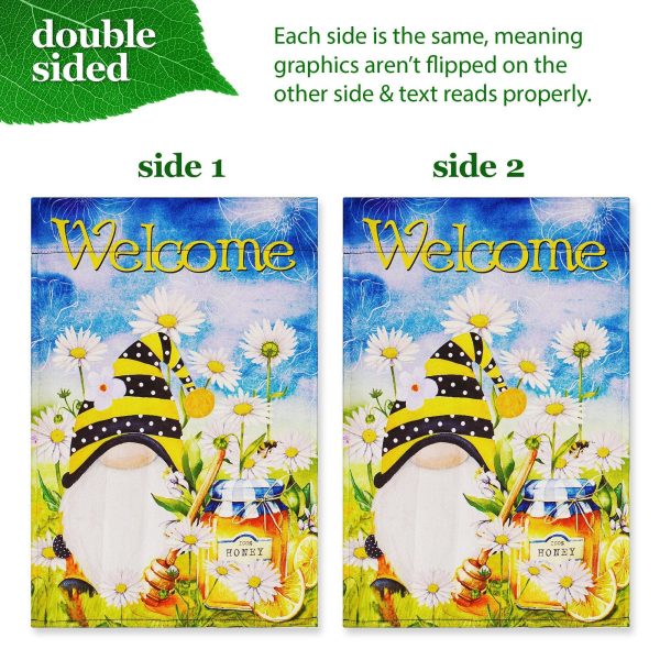 G128 Combo Pack: Garden Flag Stand Black 36 in x 16 in & Garden Flag Spring Decoration Welcome Bee Gnome with Honey 12"x18" Double-Sided Blockout Fabric - Image 5