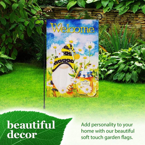 G128 Combo Pack: Garden Flag Stand Black 36 in x 16 in & Garden Flag Spring Decoration Welcome Bee Gnome with Honey 12"x18" Double-Sided Blockout Fabric - Image 6