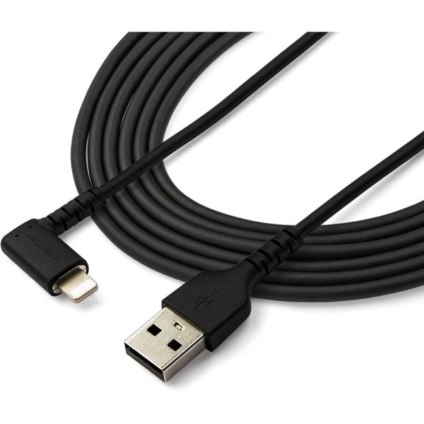 StarTech.com 2m USB A to Lightning Cable iPhone iPad Durable Right Angled 90 Degree Black Charger Cord w/Aramid Fiber Apple MFI Certified - Image 5