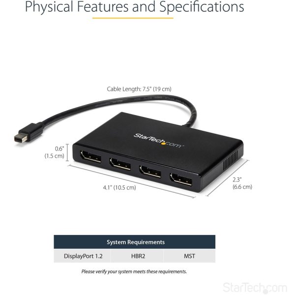 StarTech.com 4-Port Multi Monitor Adapter, Mini DisplayPort 1.2 to DP MST Hub, 4x 1080p, Video Splitter for Extended Desktop Mode, Windows - Image 2