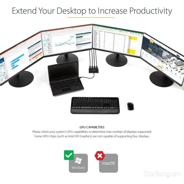 StarTech.com 4-Port Multi Monitor Adapter, Mini DisplayPort 1.2 to DP MST Hub, 4x 1080p, Video Splitter for Extended Desktop Mode, Windows - Image 3