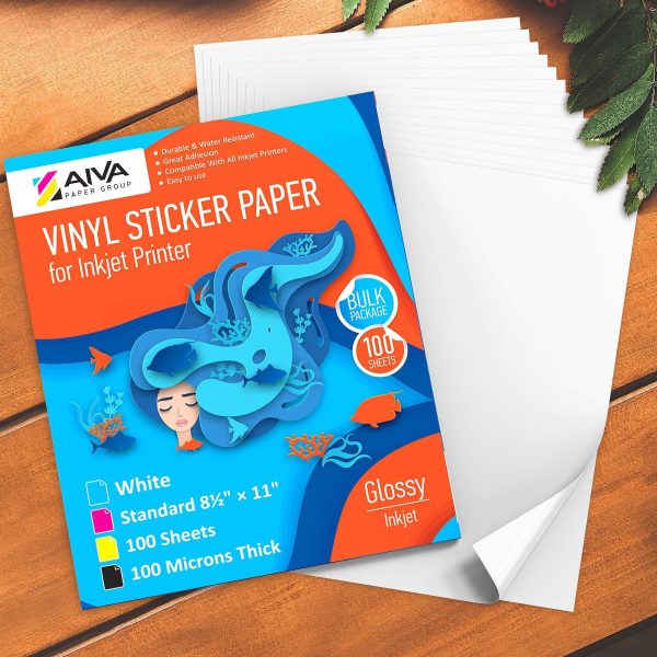 Printable Vinyl Sticker Paper  Waterproof Decal Paper for Inkjet Printer  100 SelfAdhesive Sheets  Glossy White  Standard Letter Size 8.5x11 - Image 3