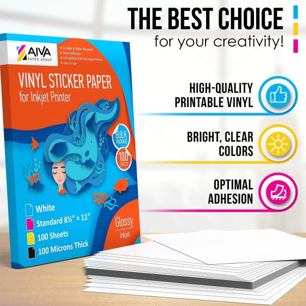 Printable Vinyl Sticker Paper  Waterproof Decal Paper for Inkjet Printer  100 SelfAdhesive Sheets  Glossy White  Standard Letter Size 8.5x11 - Image 7