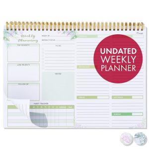 Weekly Undated Planner Notepad 8.5x12 –  52 Week Calendar & To Do List for Planning with Easy Tear off Sheets – Used for Goal Schedule & Habit Tracking (Watercolor)