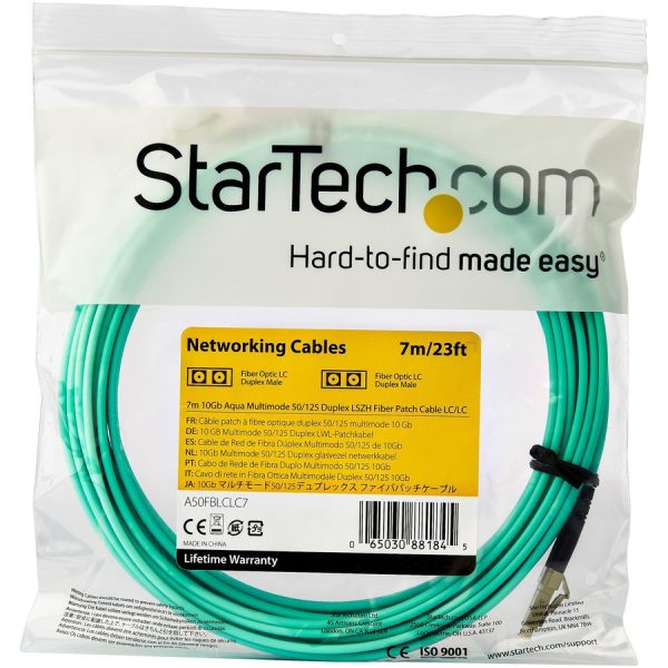 StarTech.com 7m (22ft) LC/UPC to LC/UPC OM3 Multimode Fiber Optic Cable, Full Duplex 50/125 Zipcord, 100G, LSZH Fiber Jumper Cord - Image 4