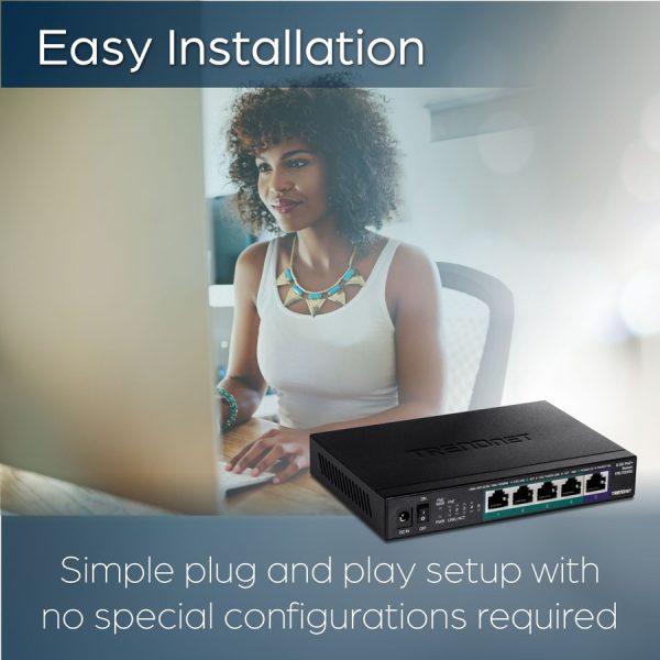 TRENDnet 5-Port Unmanaged 2.5G PoE+ Switch, Fanless, Compact Desktop Design, Metal Housing, 2.5GBASE-T Ports, IEEE 802.3bz, 55W PoE Budget, Life protection, Black, TPE-TG350 - Image 4