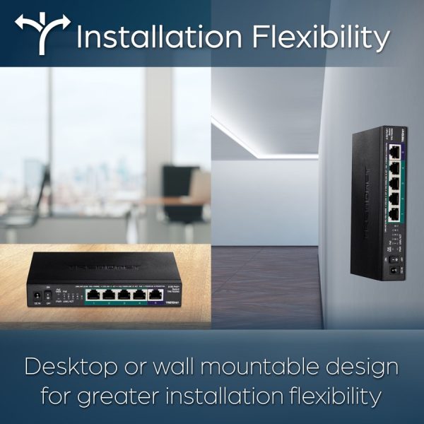 TRENDnet 5-Port Unmanaged 2.5G PoE+ Switch, Fanless, Compact Desktop Design, Metal Housing, 2.5GBASE-T Ports, IEEE 802.3bz, 55W PoE Budget, Life protection, Black, TPE-TG350 - Image 5