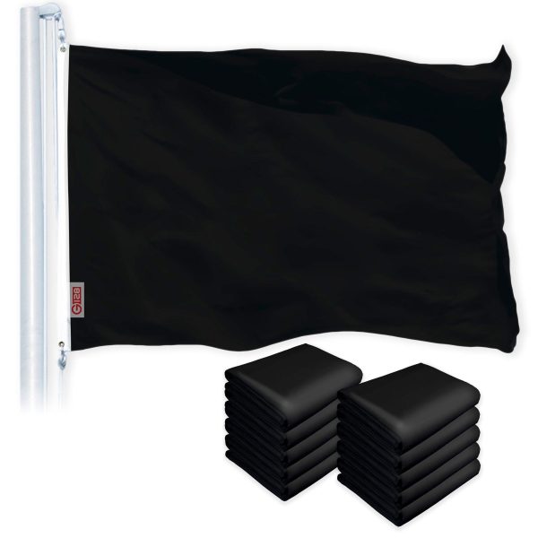 G128 10 Pack: Solid Black Color Flag | 2.5x4 Ft | LiteWeave Pro Series Printed 150D Polyester | Indoor/Outdoor, Vibrant Colors, Brass Grommets, Thicker and More Durable Than 100D 75D Polyester