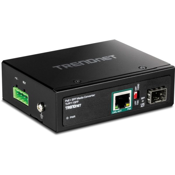 TRENDnet Industrial SFP to Gigabit PoE+ Media Converter, IP30 Rated Housing, Operating temperature range -40°- 75 °C to (-40° - 167 °F), TI-PF11SFP, Black - Image 2