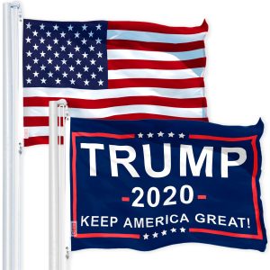 G128 Combo Pack: USA American Flag 3x5 Ft 150D Printed Stars & Trump Keep America Great Flag 3x5 Ft 150D Printed