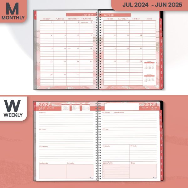 Aesthetic Planner Academic Year July 2024   June 2025 8.5 x11 with Weekly and Monthly Calendar pages   Daily Planner for Office Teacher Student Work (Marble) - Image 3