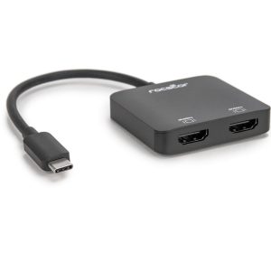 Rocstor Premium USB-C™ to Dual HDMI Multi Monitor Adapter - HDMI 4K 60Hz - USB Type- C® 2-Port Multi Monitor MST Hub Adapter- for PC/Windows - 4Kx2K Resolutions up to 3840x2160 @ 60Hz - For Notebook/Desktop PC - USB-C to 2x HDMI Splitter - DP 1.2/HBR2/MST Hub - Thunderbolt® 3/4 compatible - DUAL HDMI ADAPTER 4K@60Hz WINDOWS - 1 Pack - Black