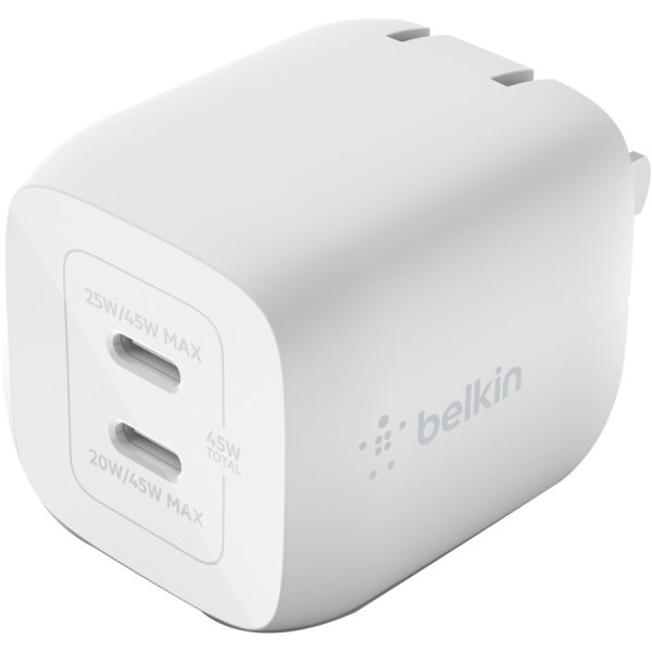 Belkin BoostCharge Pro Dual USB-C GaN Wall Charger with PPS 45W Laptop Chromebook Charging - Power Adapter - Image 2