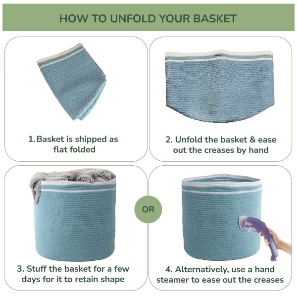 Large Recycled Cotton Rope Basket   Blanket Storage Basket Pillows Toys Towels Laundry and Living Room Organization   15.8x13.8 Inches   Eco friendly & Decorative Basket Blue - Image 6