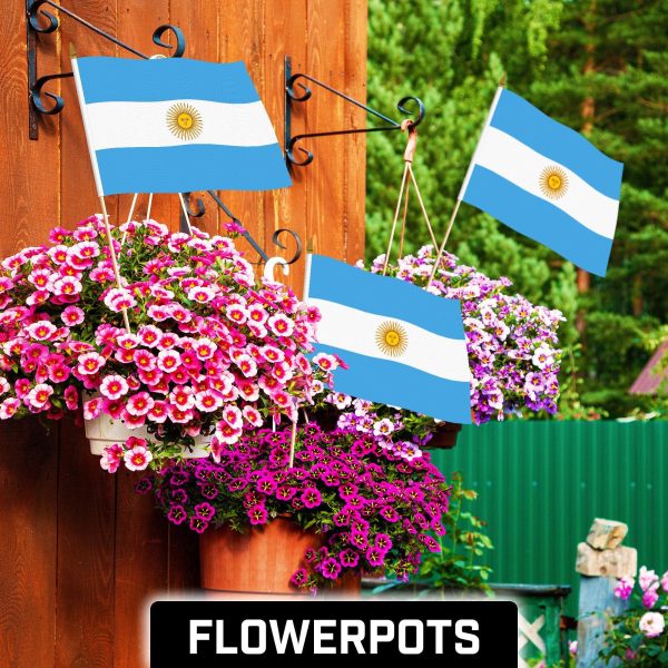 G128 24 Pack Handheld Argentina Argentinian Stick Flags | 12x18 In | Printed 150D Polyester, Country Flag, Solid Wooden Stick, Spear Gold Tip - Image 2