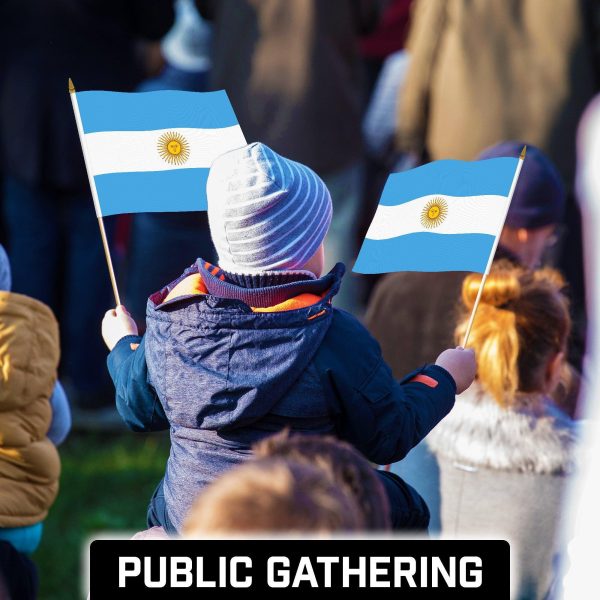 G128 24 Pack Handheld Argentina Argentinian Stick Flags | 12x18 In | Printed 150D Polyester, Country Flag, Solid Wooden Stick, Spear Gold Tip - Image 6