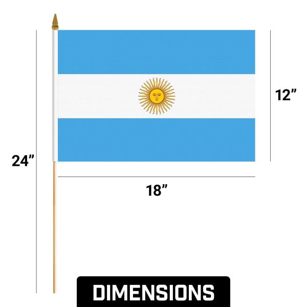 G128 24 Pack Handheld Argentina Argentinian Stick Flags | 12x18 In | Printed 150D Polyester, Country Flag, Solid Wooden Stick, Spear Gold Tip - Image 9