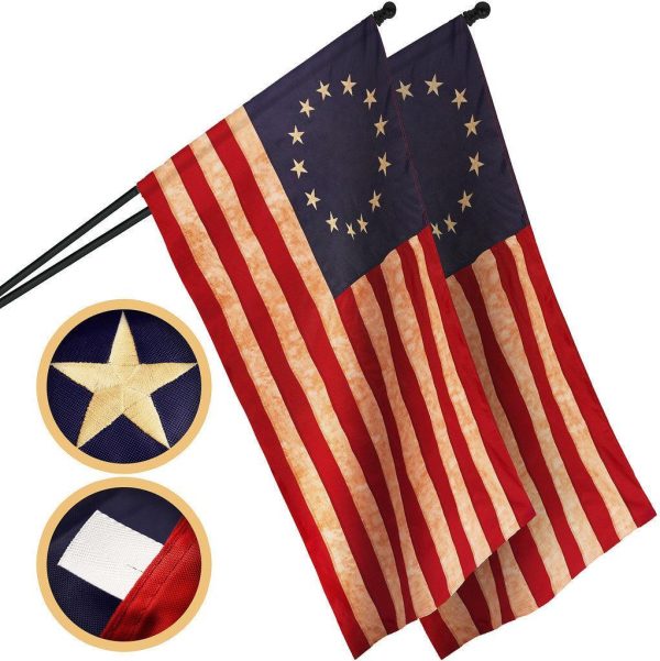 G128 2 Pack: Betsy Ross Tea-Stained Flag | 1x1.5 Ft | ToughWeave Pro Series Pole Sleeve Embroidered 420D Polyester | Historical Flag, Embroidered Design, High Quality, NO Flagpole Included