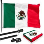G128 Combo Pack: 5 Ft Tangle Free Aluminum Spinning Flagpole (Black) & Mexico Mexican Flag 2x3 Ft, LiteWeave Pro Series Printed 150D Polyester | Pole with Flag Included