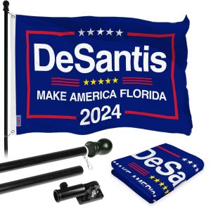 G128 Combo Pack: 6 Ft Tangle Free Aluminum Spinning Flagpole (Black) & DeSantis Election Make America Florida Flag 3x5 Ft, LiteWeave Pro Series Printed 150D Polyester | Pole with Flag Included
