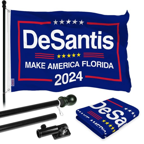 G128 Combo Pack: 6 Ft Tangle Free Aluminum Spinning Flagpole (Black) & DeSantis Election Make America Florida Flag 3x5 Ft, LiteWeave Pro Series Printed 150D Polyester | Pole with Flag Included