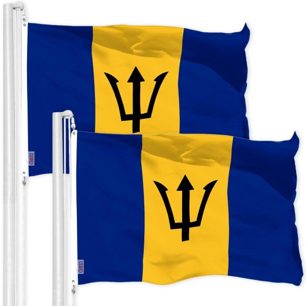 G128 2 Pack: Barbados Barbadian Flag | 3x5 Ft | LiteWeave Pro Series Printed 150D Polyester | Country Flag, Indoor/Outdoor, Vibrant Colors, Brass Grommets, Thicker and More Durable Than 100D 75D Polyester