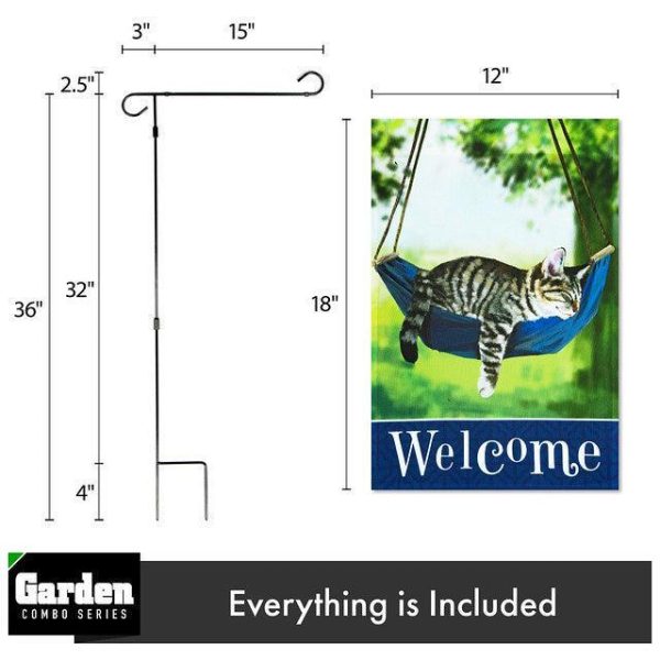G128 Combo Pack: Garden Flag Stand Black 36x16 Inch & Garden Flag Welcome Sleeping Kitten 12x18 Inch - Image 2