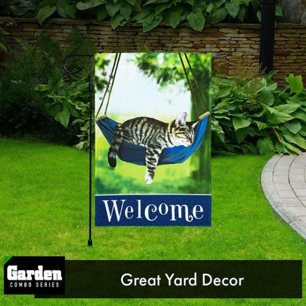 G128 Combo Pack: Garden Flag Stand Black 36x16 Inch & Garden Flag Welcome Sleeping Kitten 12x18 Inch - Image 9