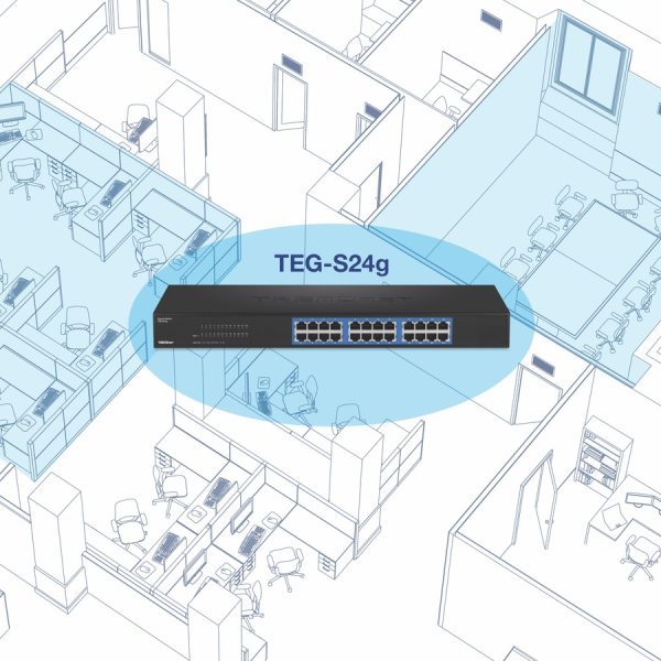 TRENDnet 24-Port Unmanaged Gigabit 10/100/1000 Mbps GREENnet Switch, 24 x Gigabit RJ-45 Ports, 48 Gbps Switch Fabric, Fanless, Metal Housing, Rack Mountable, Lifetime Protection, Black, TEG-S24G - Image 5